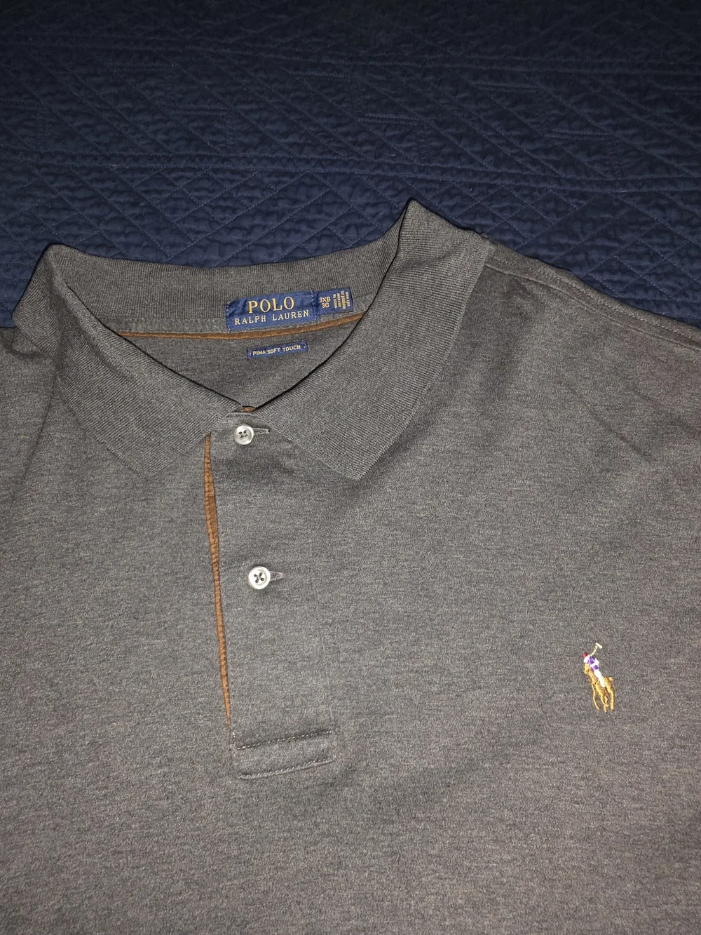 3XB Polo by Ralph Lauren Dark Charcoal Long-Sleeve Polo PIMA SOFT COTTON NICE